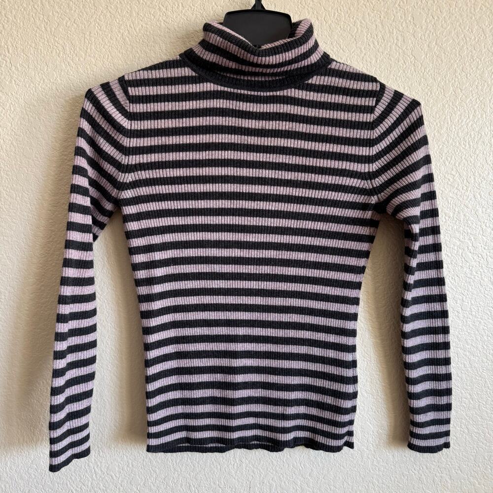 Wanko Cotton Wool Blend Turtleneck Pink Black Striped Long Sleeve Size‎ F or S/M